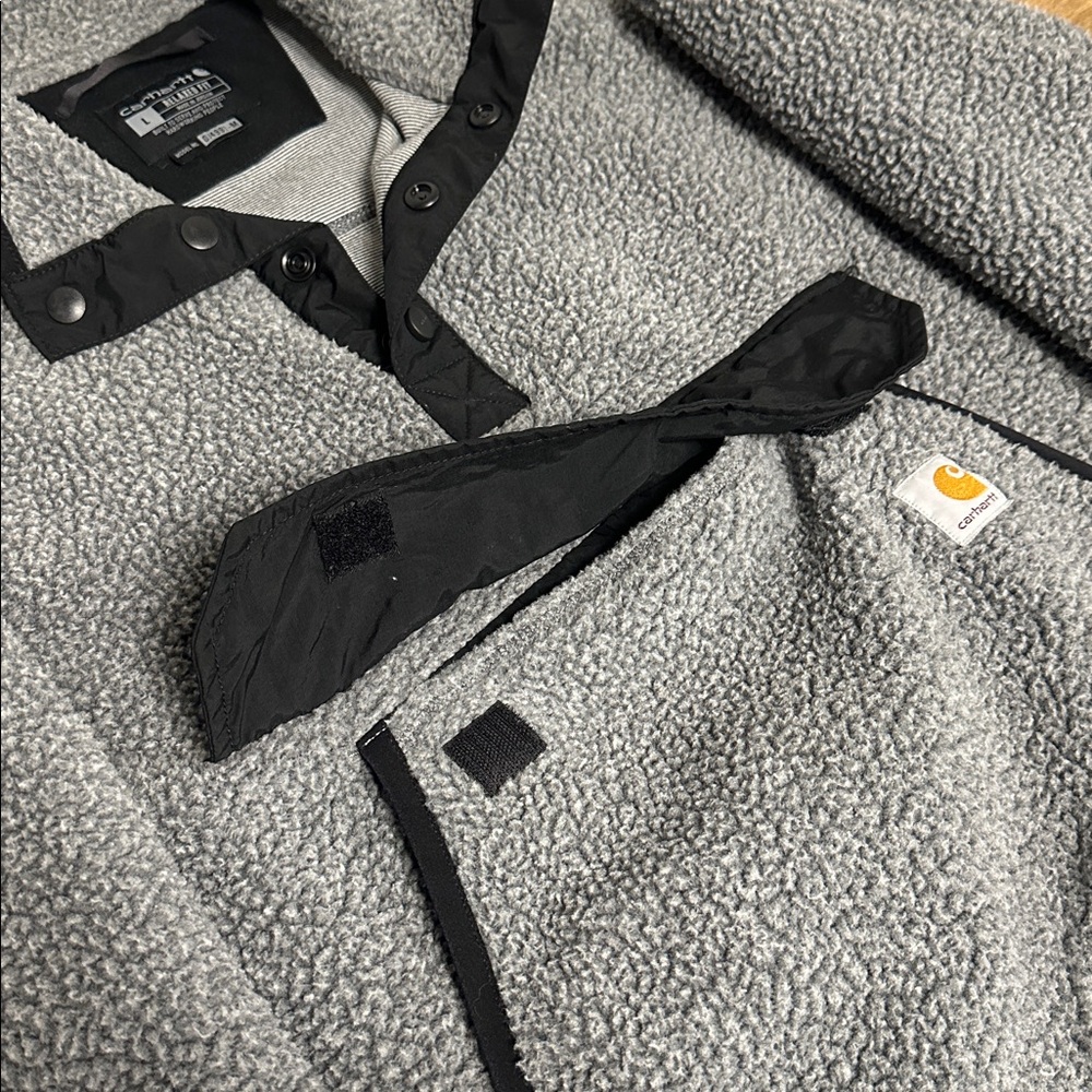 Carhartt greatshape relaxed fit grey fleece sherpa snap front jacket sweater - Picture 8 of 9